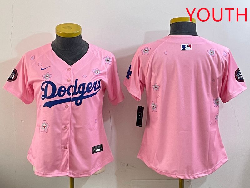 Youth Los Angeles Dodgers Blank Pink Sakura Edition 2025 Nike MLB Jersey style 1->youth mlb jersey->Youth Jersey